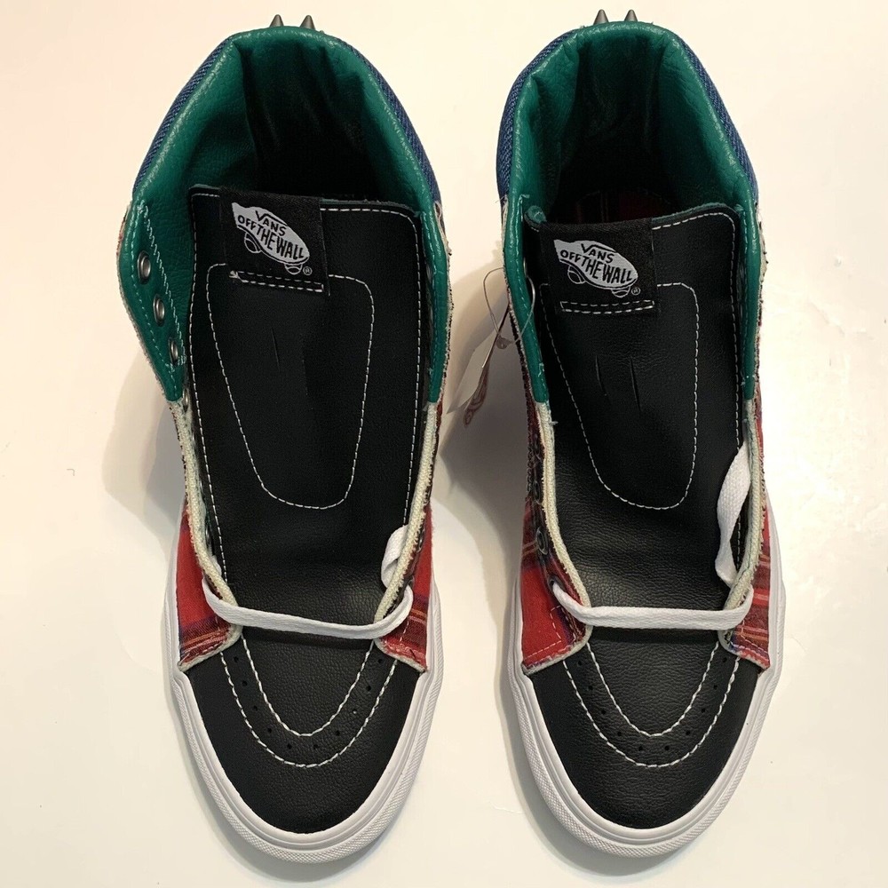 Vans Sk8-Hi Tartan Daze Leather/Plaid/Denim/Acidwash Studded Women’s Size 8 Shoe - Picture 2 of 9